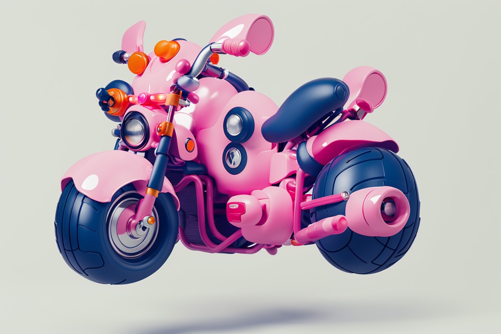 08374-3717507179-((masterpiece, best quality))，A cute pink pig-like motorbike flying in the air with a white background.png